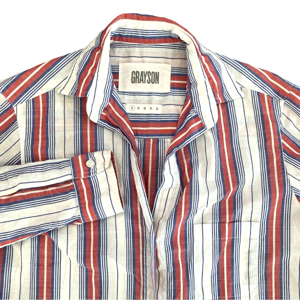 Grayson The Hero Striped Red White Blue Button Shirt Women's Size 1 XS